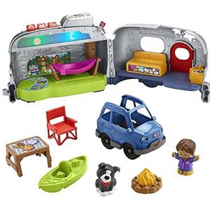 Fisher-Price Little People interactieve caravan leerset, een 2-in-1 voertuig om te duwen met licht en geluid, meertalige versie, wake-speelgoed, vanaf 1 jaar, HPF44