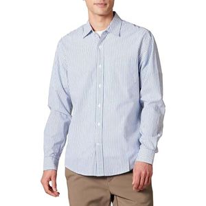 Amazon Essentials Chemise en popeline à manches longues pour hommes, coupe ajustée, rayures verticales bleues blanches, taille M