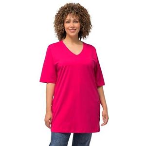 Ulla Popken Basic T-shirt met V-hals, casual, halve mouwen, voor dames, kleur roze, 54, Kleur: roze