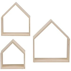 Glorex 6 1320 305 - Design houten lijst in de vorm van een huis, 3 stuks in 3 verschillende maten, ca. 26 x 30 x 10 cm, 25 x 25 x 10 cm en 17,5 x 20 x 10 cm