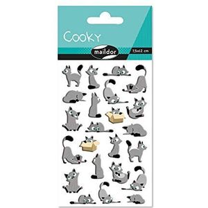 Maildor CY015O – een zak met 3D Cooky stickers, 1 plank, 7,5 x 12 cm, kleine katten (23 stickers)