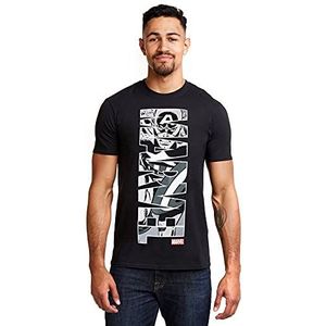 Marvel Captain America T-shirt voor heren, verticaal, zwart, XXL, zwart.