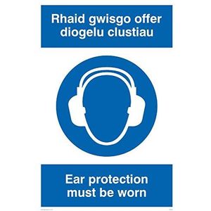 Viking Signs ""Rhaid Gwisgo Offer Diogelo Clusti / gehoorbescherming must be wear"" van hard plastic 3 mm H x 200 mm B