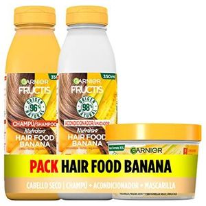 Garnier Fructis Hair Food Verzorgende Banaan Pack met shampoo, conditioner en reinigingsmasker, ontwarren en verzorgen, voor droog haar, veganistische formule, siliconenvrij