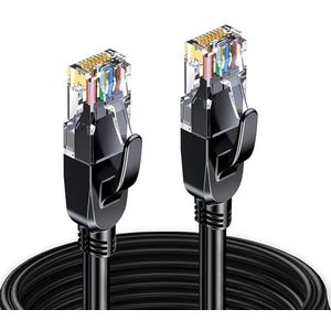 Elfcam® - 8 m netwerkkabel RJ45 Cat 7, gedraaid paar, afgeschermd, SFTP, 100% koper, 6 mm kabeldiameter, 28 AWG ronde kabel en zwart (8 m)