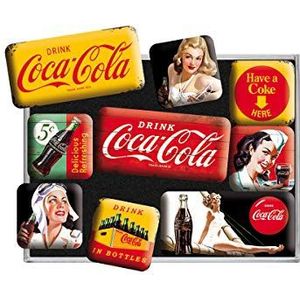 Nostalgic-Art - Coca-Cola - Retro-set met magneten - Ideaal cadeau voor fans van het merk, als decoratie, voor op de koelkast, vintage design, 9-delige set