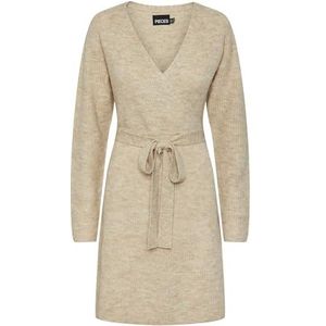 PIECES Pcellen LS Wrap Knit Dress Noos Bc Damesjurk, Witte peper