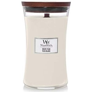 WoodWick WoodWick Hourglass grote geurkaars met knetterende lont, tot 130 uur, was, wit (teakwit)