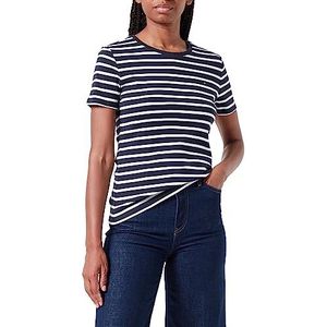 Tommy Hilfiger Slim Cody Rib C-nk Ss Mesh tops S/S dames, Breton Desert Sky/Ecru