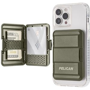 CASE-MATE Pelican Protector Kaarthouder compatibel met MagSafe - Gemaakt van gerecyclede materialen - Robuuste harde hoes - Druksluiting, OD groen