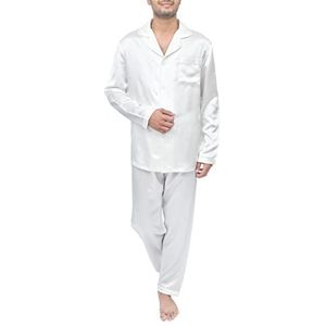 Sleepdown Lange pyjamaset voor heren, 100% zijde, nachtkleding, comfortabel, natuurlijk hypoallergeen, 22 momme, Ivoor