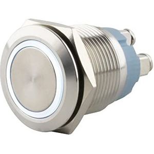SeKi Drukknop van roestvrij staal, diameter 16 mm, platte kop, kleurrijke led-ring, wit verlicht, schroefverbinding, belknop