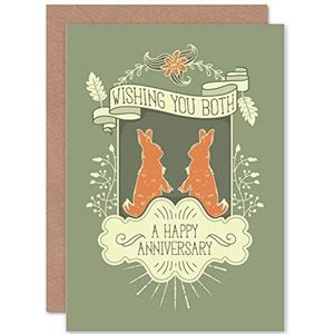 Gelukkige konijnwenskaart voor trouwdag, groen