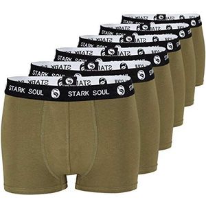 STARK SOUL Set van 6 boxershorts voor heren, katoenen boxershorts voor heren, 6 kaki met zwart-witte riem