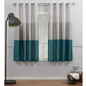 Exclusive Home Curtains Gordijnen met oogjes, kunstzijde, gestreept, 100% polyester, blauwgroen, 137 x 160 cm