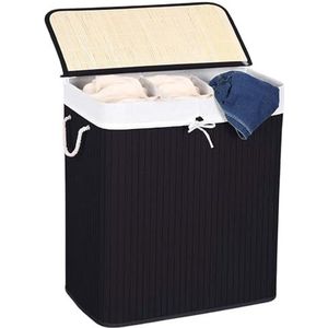 Comart, Panier à linge en bambou, panier pliable avec couvercle et poignées, doublure intérieure amovible et lavable, pour blancheur et chiffons sales, porte-jeux pour enfants, couleur noire, capacité