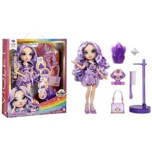 Rainbow High Mannequin pop met slijm en huisdier - Violet (paars) - 28 cm glitterpop met sprankelend slijm, magisch huisdier en accessoires - 4-12 jaar