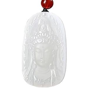 Kwan Yin Guan Yin witte jade ketting, godin van barmhartigheid amulet witte Tara Mantra kristal boeddha amulet hanger (authentiek certificaat), Agaat