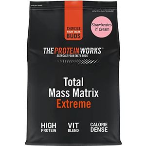 Protein Works - Total Mass Matrix Extreme Protein Powder | Massa winning | Calorierijke gewichtswinning | Met glutamine, creatine en vitaminen | Strawberry 'n' Cream | 2,12 kg