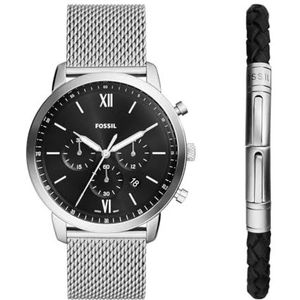 Fossil Neutra Herenhorloge, Moonphase multifunctioneel uurwerk, met roestvrijstalen of leren armband, Loodzilver, Armband