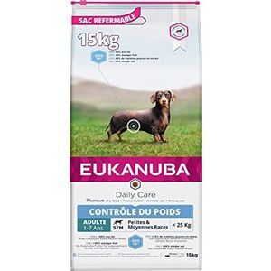 EUKANUBA Daily Care - Premium droogvoer voor gewichtscontrole – volwassen honden van kleine en middelgrote rassen met overgewicht – vetarm – compleet en evenwichtig – met verse kip – 15 kg
