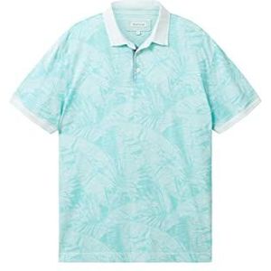 TOM TAILOR 1036375 Poloshirt voor heren, 31801 - Turquoise bladpatroon