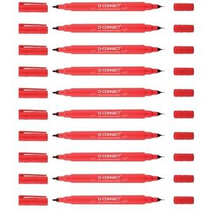 Q-Connect 10 stuks CD/DVD BD markers met dubbele punt, 0,4 mm ultradunne harspunt en 1,0 mm acrylveer, rood, 10 stuks, waterdicht, niet giftig