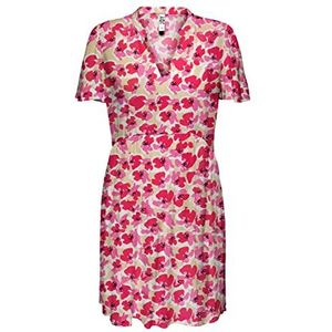 JdY Jdy Starr Life S/S Jurk met V-hals Wvn Noos mini-jurk voor dames, Warme zand//Aop: roze bloemen