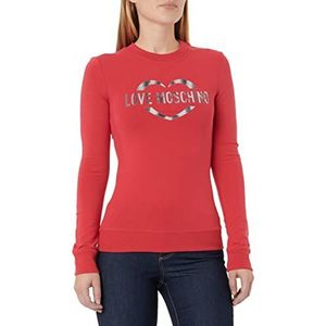 Love Moschino Slim Fit Long Sleeves Crew-Neck with Brand Heart Olographic Print. Dames trainingspak, Rood