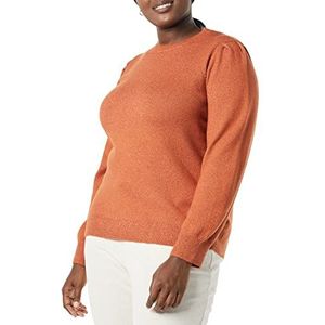 Amazon Essentials Zachte damestrui met geplooide schouders en ronde hals, karamel, maat XS