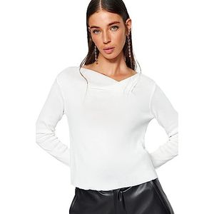 Trendyol Pull basique en tricot à col bénitier pour femme, ecru, S