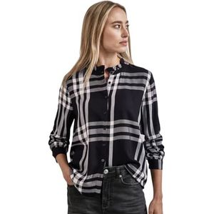 Street One A345125 Geruite blouse met ruches voor dames, zwart.