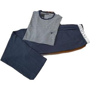 Emporio Armani Pyjama met lange mouwen en broek voor heren, Big Stripe/marineblauw, S, Big Stripe/marineblauw