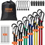 VEVOR 30 stuks 8 mm elastische spanbanden met karabijnhaken van A3-staal inclusief 0,25 m, 0,46 m, 0,61 m, 0,91 m, 1,22 m, 1,52 m, 1,83 m, draagbare opbergtas, 6 clips en luifelclips