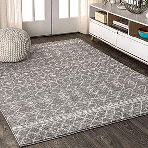 JONATHAN Y Izil Beni Souk Bohemian tapijt, gemakkelijk te reinigen, voor slaapkamer, keuken, woonkamer, geen haaruitval, grijs, 9,5 x 12,7 cm