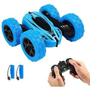 FunsLane RC Stunt auto met afstandsbediening, 2,4 GHz RC Racing Trucks Offroad, 4WD Dubbelzijdig 360° Spins & Flips RC Crawler Outdoor Kinderspeelgoed Blauw