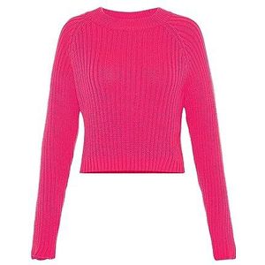 myMo Pull en tricot côtelé à col rond pour femme en polyester rose taille XL/XXL, rose, XL