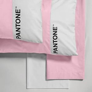 SWEET HOME Pantone™ Beddengoed voor tweepersoonsbed van katoen, 240 x 280 cm + kussenslopen van 50 x 80 cm + hoeslaken 180 x 200 cm voor matrassen tot 25 uur, roze/wit
