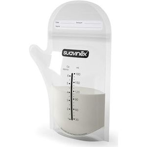 Suavinex, Opbergzakken voor moedermelk. Gradue melkzakken met schenktuit 180 ml x 25. Voor opslag in de koelkast of vriezer. Wegwerp en voorgesteriliseerd