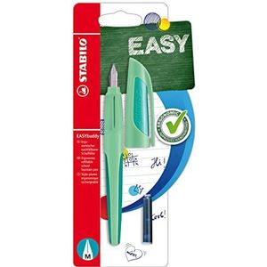 Stabilo Easy Buddy Vulpen met medium punt M - pastel met een vleugje mint - blauwe inkt (uitwisbaar) - inclusief navulling