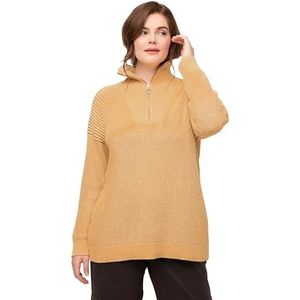 Ulla Popken Gebreide Troyer met geribbelde details Dames Sweater, Lichtgeel