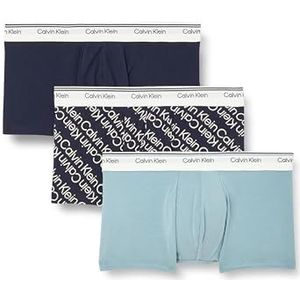 Calvin Klein Boxer taille basse pour homme, Bleu (denim délavé/logo de piste gras/shorel), M