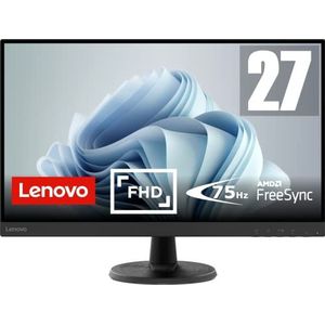 Lenovo D27-45 Monitor - 27 inch FullHD Display (1920 x 1080, VA, ultradunne randen, AMD FreeSync, 4ms, 75Hz, HDMI-kabel, HDMI + VGA ingang) - Raven Black - Exclusive Amazon