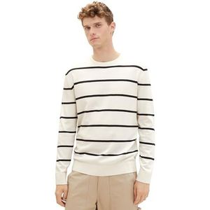 TOM TAILOR 1039689 heren sweater, 34245 - Vintage Beige Black Mel Stripe