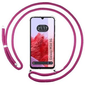 Coque transparente pour Samsung Galaxy M34 5G avec cordon rose fuchsia