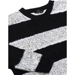 faina Pull en tricot rayé irrégulier à paillettes pour femme avec col rond Noir Taille XS/S, Noir, XL
