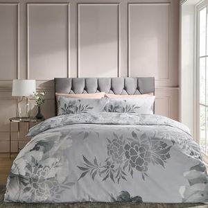 Catherine Lansfield Beddengoedset voor kingsize bed, bloemenpatroon, zilverkleurig