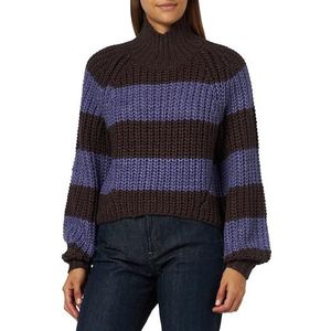 JACK & JONES Femme Jxkelvy Chunky Stripe High Neck Knit Sn Pull en tricot, Violet crépusculaire/rayures : marron,XL