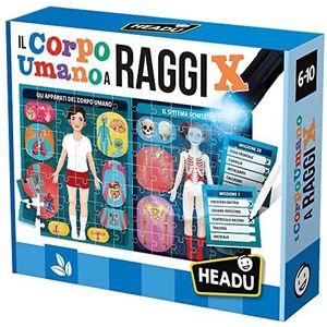 Headu Het menselijk lichaam met röntgenstralen, skelet, functies en vitale organen, It21543 educatief spel voor kinderen, 6-10 jaar, gemaakt in Italië