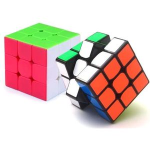 Set magische kubussen 3 x 3 zwart + gladde stickerloze kubus 3 x 3 kleuren fluor, Yong Jun kubussen, 3D-sequentie puzzelspeelgoed voor kinderen en volwassenen, snelheidspuzzel, afgeronde hoeken.